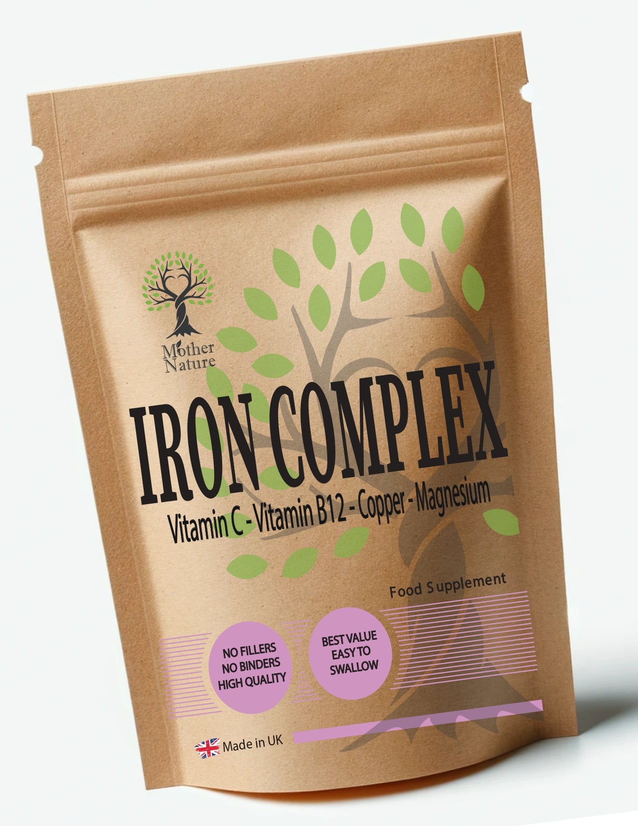 Iron Complex 28mg Iron Bisglycinate Vitamin C, B12 & Magnesium – Mother Nature