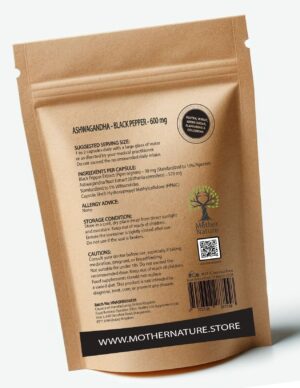 Ashwagandha & Black Pepper Capsules 600 mg – Mother Nature - MOTHER NATURE SUPPLEMENTSAshwagandha & Black Pepper Capsules 600 mg – Mother NatureDiet Supplementss